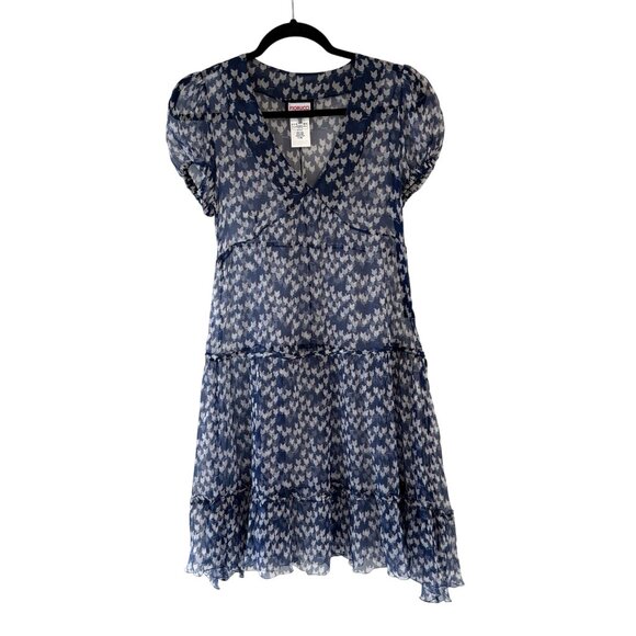 Fiorucci Novelty Chicken Print Sheer Silk Dress Puff Sleeves Tiered Size 8 READ - Picture 2 of 16